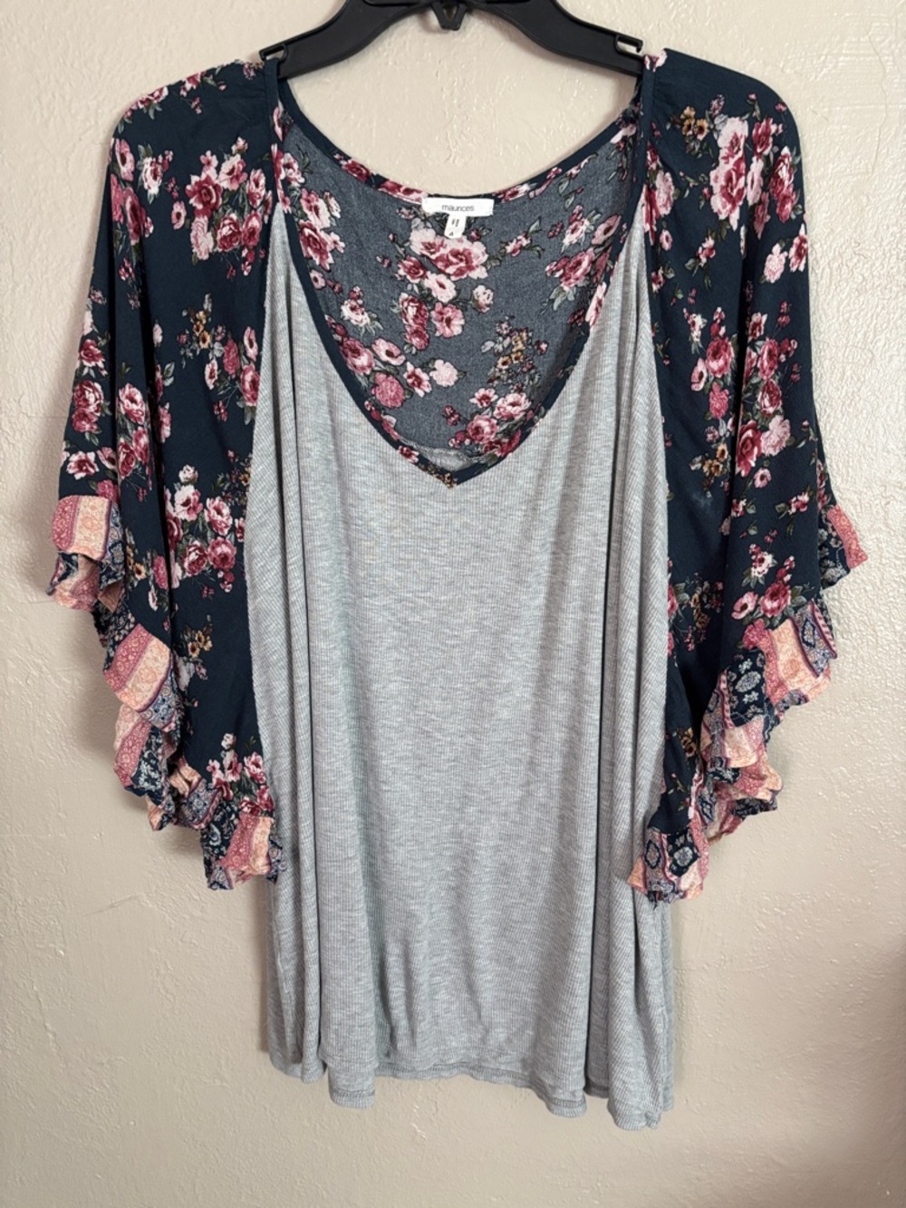 Maurices Mixed Floral Print Ruffle Sleeve Blouse Women’s Plus Size 4X